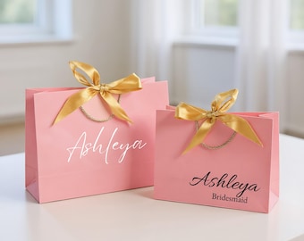Sacchetti regalo personalizzati per damigelle d'onore rosa per matrimonio, bomboniere con nastrino, sacchetti regalo per damigelle d'onore, sacchetti regalo per le feste con nome personalizzato per regali festivi