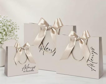 Gepersonaliseerde Valentijnsdag champagne cadeauzakjes, lint stropdas feestbedankje, naam cadeauzakje, aangepaste naam vakantiecadeau zak voor feestelijke geschenken