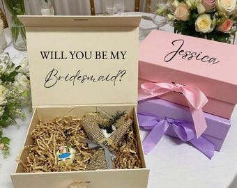 Personalized Empty Magnetic Gift Box with Ribbon, Custom Bridesmaid Proposal Gift Box, Will You Be My Bridesmaid Box, Bridal Party Gift Box