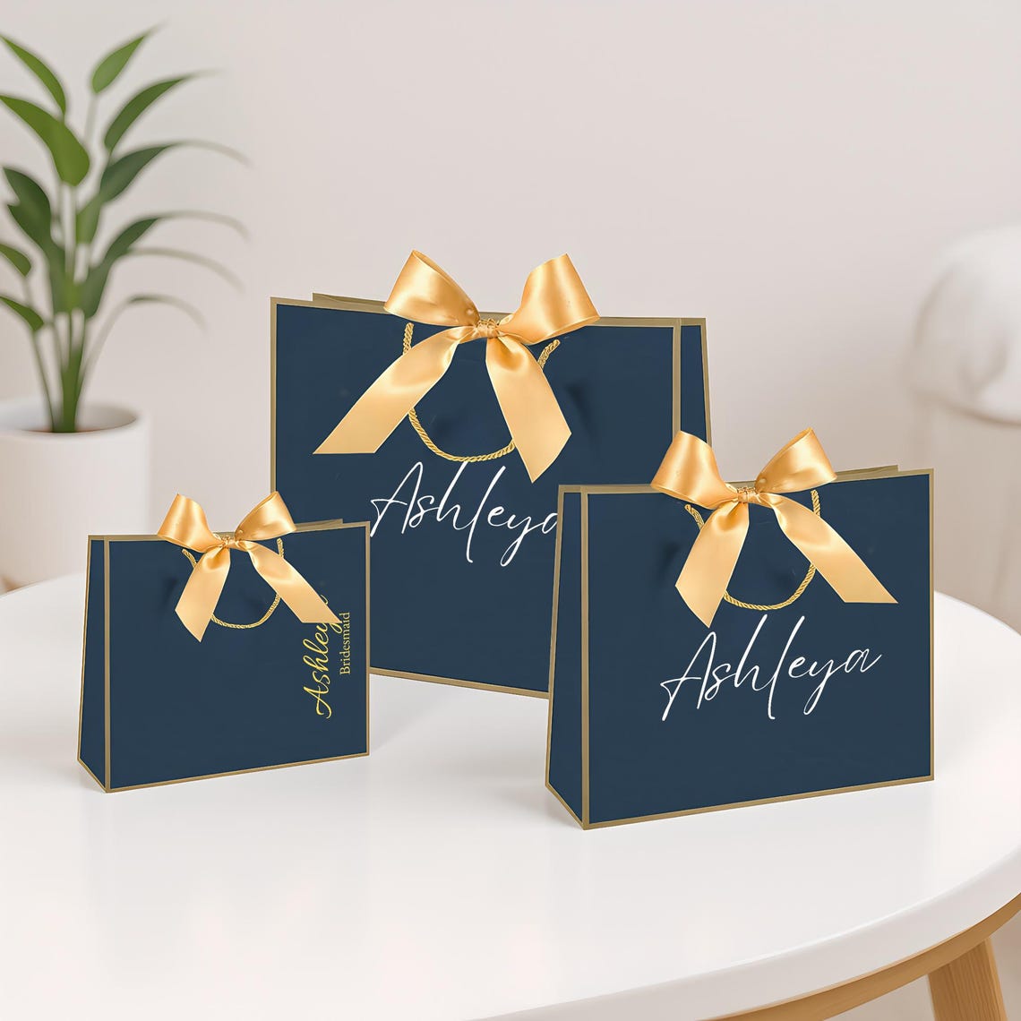 Personalized Navy Wedding Bridesmaid Gift Bags,ribbon Tie Party Favor ...