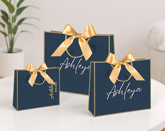 Bolsas de regalo de boda personalizadas de la Marina, bolsa de regalo para dama de honor, lazo de lazo para recuerdo de fiesta, bolsa de regalo navideña con nombre personalizado para regalos festivos