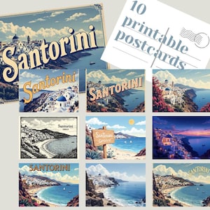 10 cartoline stampabili vintage di Santorini Grecia, arte stampabile, carta digitale, cartoline con download immediato Isole Greche