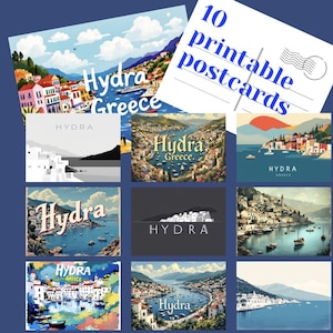 10 cartoline stampabili vintage di Hydra Grecia, arte stampabile, carta digitale, cartoline con download immediato Isole Greche