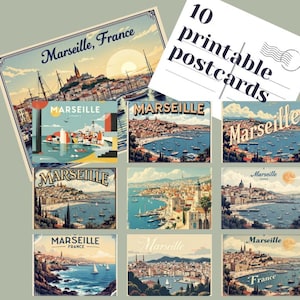 10 Vintage Tourism Travel Marseille France Printable Postcards, Printable Art, Digital Paper, Instant Download Cards