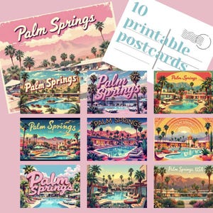 10 Vintage Tourismus Reise Palm Springs Kalifornien druckbare Postkarten, druckbare Kunst, digitales Papier, Instant Download Karten