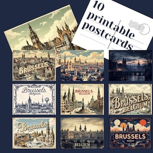 10 cartes postales imprimables vintage tourisme voyage Bruxelles Belgique, art imprimable, papier numérique, cartes à téléchargement immédiat