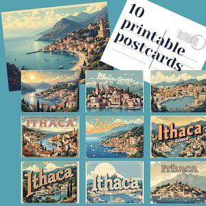10 cartes postales imprimables vintage tourisme voyage Ithaque Grèce, art imprimable, papier numérique, cartes à téléchargement immédiat îles grecques