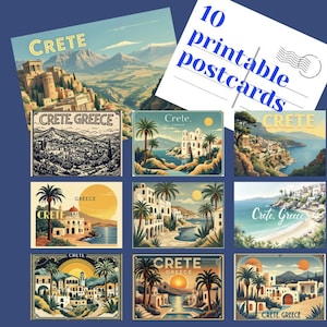 10 Vintage-Tourismus-Reisen-Kreta Griechenland druckbare Postkarten, druckbare Kunst, digitales Papier, Sofort-Download-Karten, griechische Inseln