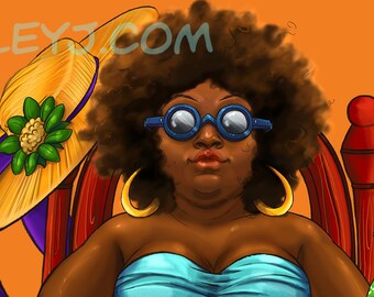Pool Babe a plus size illustrated pin-up by Shelleyj