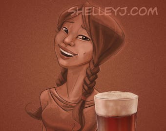 Beer Girl Amber illustration print - beer girl series