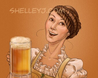 Beer Girl Oktoberfest illustration print - beer girl series