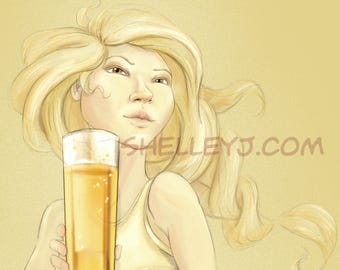 Beer Girl Wheat illustration print - beer girl series