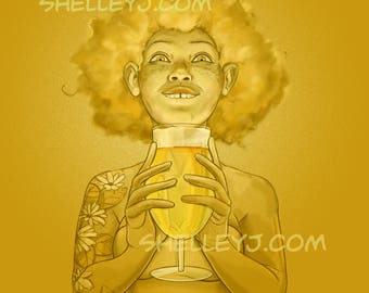 Beer Girl Golden illustration print - beer girl series