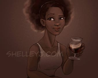 Beer Girl Brown illustration print - beer girl series