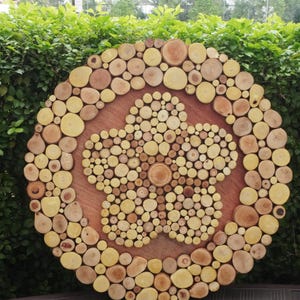 Flower Mandala Wood Wall Art – Round Wood Slice Wall Decor – Handmade Rustic Floral Art by LocMoc Decor