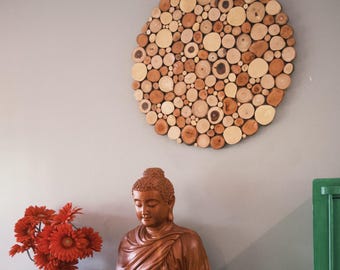 Handmade Round Wood Slice Wall Art: Rustic Natural Decor (40/60cm)