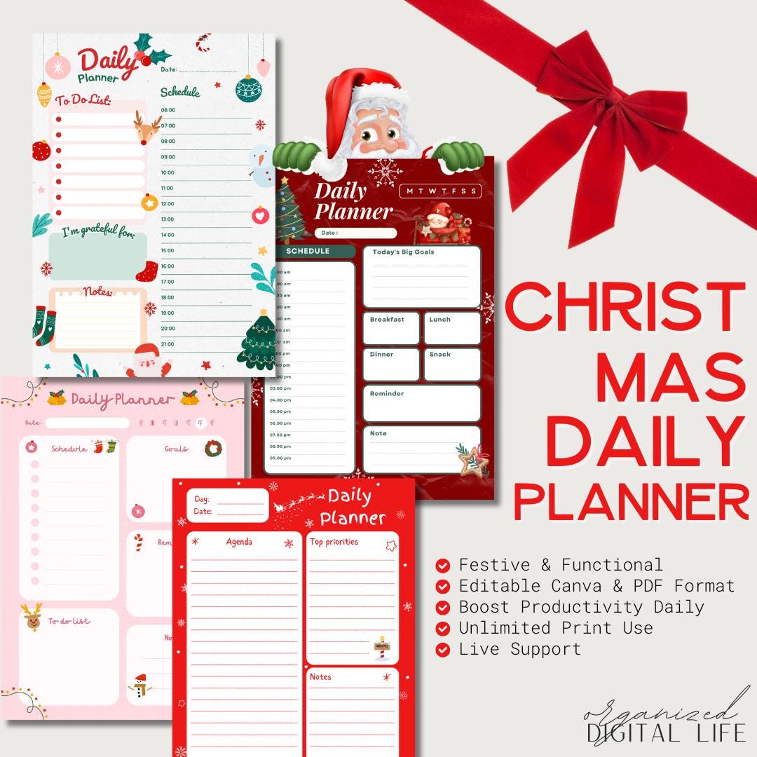 Editable Christmas Daily Planner PDF Printable Festive To-do List ...