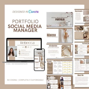 Portfólio do gerente de mídia social Canva Website com guias | Modelo Canva | Portfólio SMM | Site para portfólio do gerente de mídia social