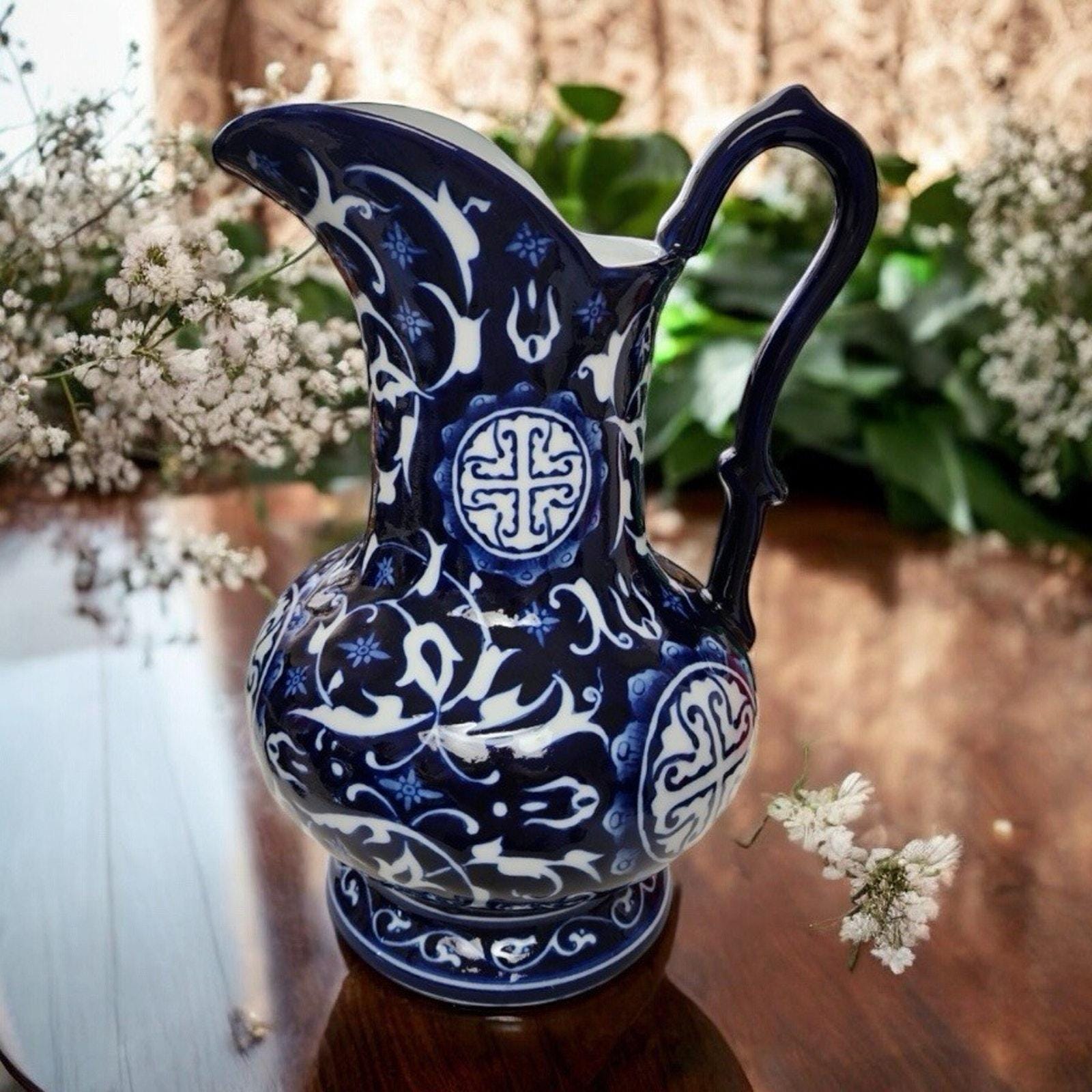 メーカー不明㉞「青と白の花柄花瓶」 Amazon.co.jp: 青と白の花瓶、青の花瓶ホーム装飾、シノワズリー花瓶 花瓶・フラワースタンド