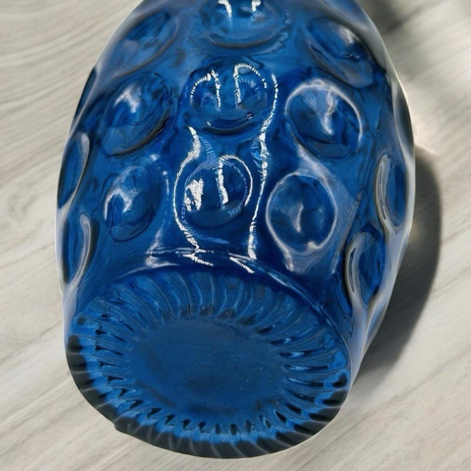 Vtg Vidrios San Miguel VASE Colbalt Blue Thumbprint 100% Recycled