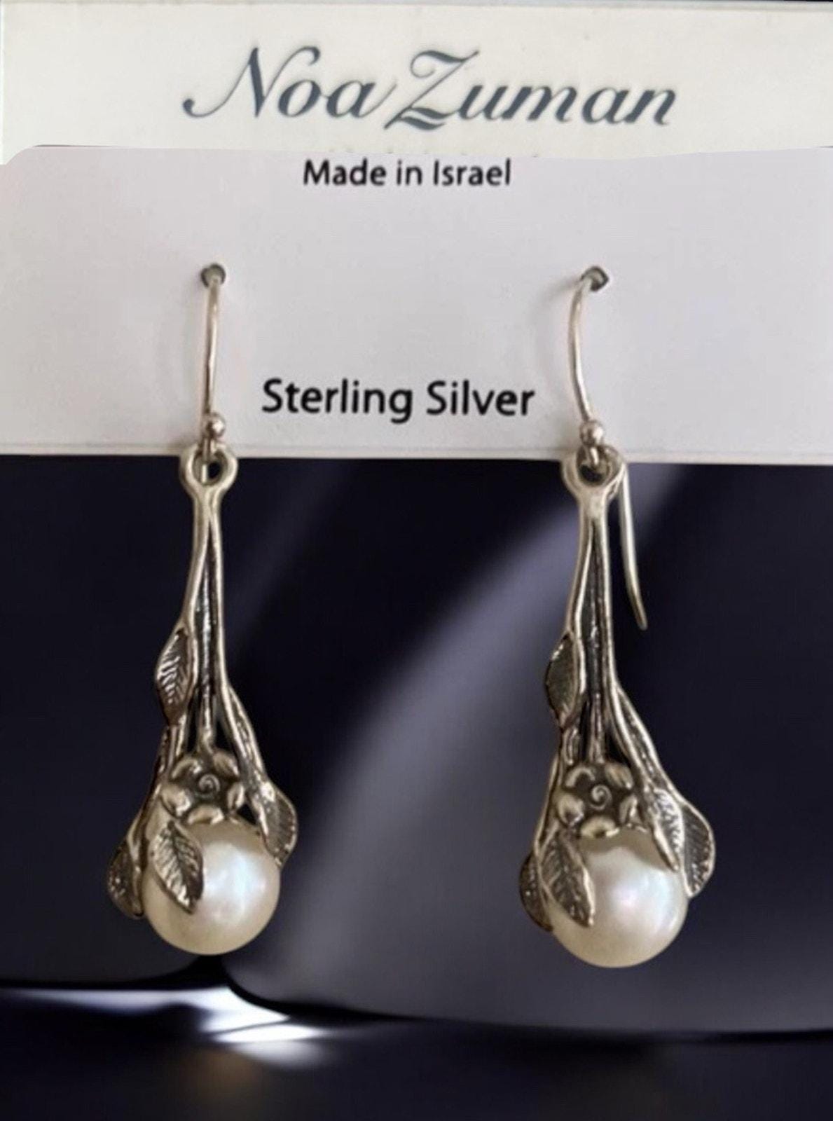 New-noa Zuman Earrings Sterling Silver 925 Israel Leaves Flower