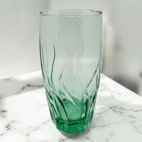 4 Vtg Anchor Hocking CENTRAL PARK Fern Green Swirl Glass 16oz Iced Tea/  Drinking