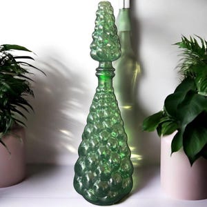 Vintage MCM - 16" groen Empoli-bubbelglas - Genie-fleskaraf met stop - gemaakt in Italië