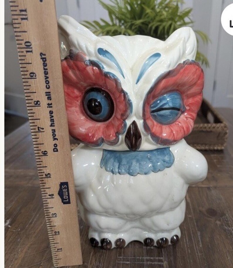 Tarro de cerámica para galletas con forma de búho guiñando un ojo, de Anthropologie, 28 x 20 cm (11 x 8 pulgadas), nuevo. imagen 9