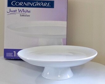 New In Box Vtg Corningware Just White 11.25” Cake Stand- Never Used