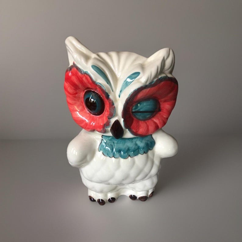 Tarro de cerámica para galletas con forma de búho guiñando un ojo, de Anthropologie, 28 x 20 cm (11 x 8 pulgadas), nuevo. imagen 4