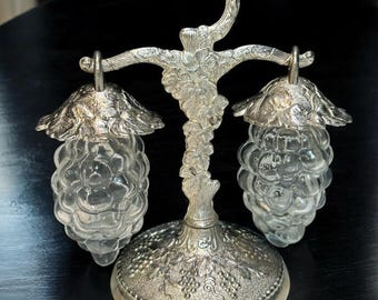 Set of Japan Grapes Glass Salt & Pepper Shakers -Hanging Stand F/S