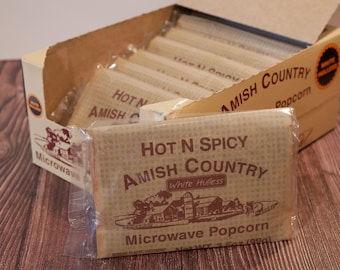 Amish Country Popcorn — Hot ’n Spicy 10-Pack (3.5 oz bags) | White Hulless | Non-GMO Microwave Popcorn | Bold Chili Heat — Gourmet Snack