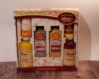 Amish Country Popcorn Gift Box — Popcorn Selection + Oils + Seasonings | Movie Night Sampler | Healthy Snack | Gift Idea