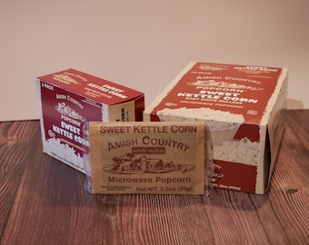 Amish Country Popcorn — Sweet Kettle Corn  (3.5 oz bags) | White Hulless | Non-GMO Microwave Popcorn | Sweet & Salty - Gourmet Snack