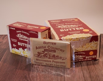 Amish Country Popcorn — Ladyfinger Butter (3.5 oz bags) | Non-GMO Microwave Popcorn | Small “Hull-Less” Kernels — Gourmet Popcorn