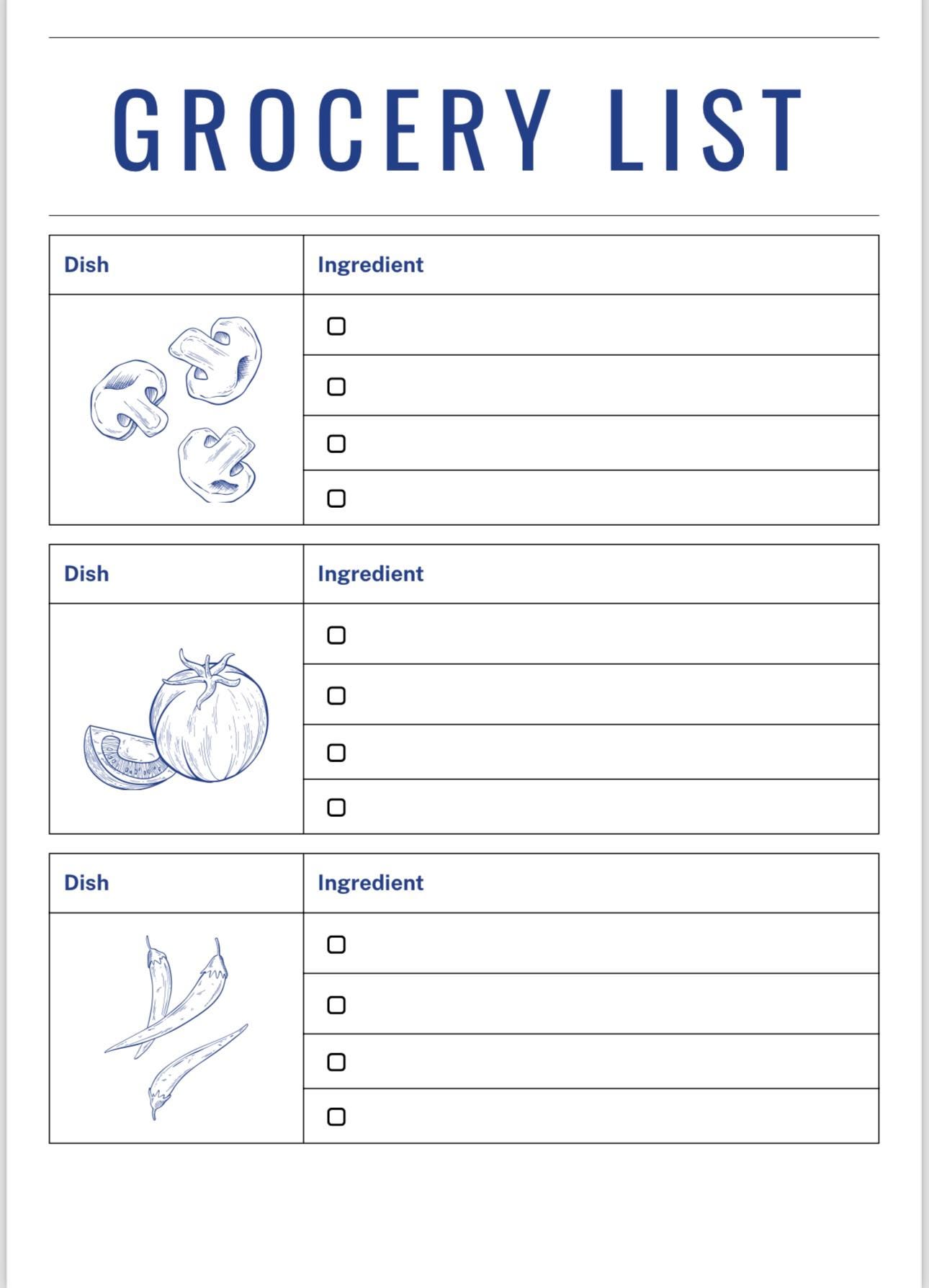 Easy Printable Grocery Lists Template - Etsy