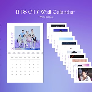 BTS OT7 Kalender 2025 | Weiße Auflage | Minimalistischer K-Pop Kalender | Ring gebunden | Fan-made Merch für ARMY