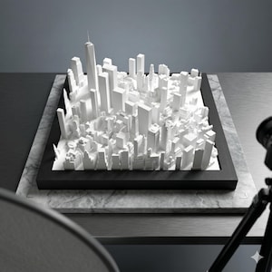 Maqueta 3D personalizada de una ciudad enmarcada | Escultura moderna del horizonte urbano | Arte urbano minimalista | Regalo único