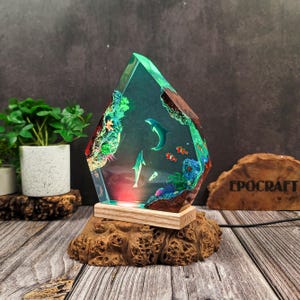 SA09 Ocean Resin Lamp – Handmade Epoxy Night Light – Coastal Beach House Decor – Sea Themed Gift -  Epoxy Night Light – Nautical Home Decor