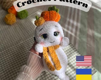 Patrón PDF de amigurumi de fantasma calabaza para Halloween