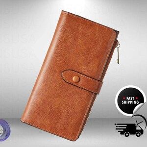 Cartera de piel RFID para mujer / Tarjetero triple con cremallera / Monedero vegano amarillo de regalo / Cartera pequeña para mujer con ranuras para identificación y monedas