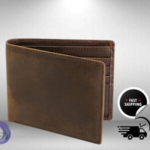 Cartera de piel flor para hombre: billetera plegable fina artesanal / minimalista marrón / regalo para el Día del Padre.