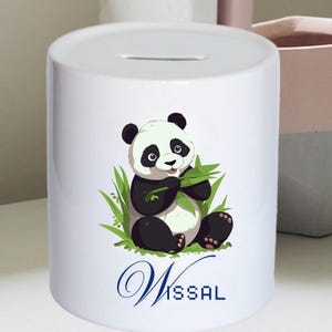 Personalised Watercolour PANDA Kids Money Box, Piggy Bank, Savings Jar for Kids Coins. Bank Cash Box. Ceramic, Cattle. For Boys & Girls