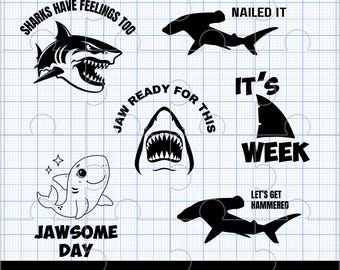 Funny Shark SVG PNG Bundle Shark Week 2025 Jaw Ready For This, Jawsome Day, Hammerhead Nailed It, Cute Shark, Shark Week Shirt, Beach Summer