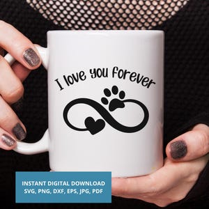 Empreinte de patte infinie chat chien amour SVG PNG Je t'aime pour toujours, mémorial pour animaux de compagnie svg, patte d'animal chat chien svg Cœur infini, amour pour animaux de compagnie, mémorial pour chien chat