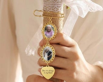 Colgante personalizado para ramo de novia con foto / Broche de recuerdo nupcial / Regalo conmemorativo, recuerdo de un ser querido, colgantes conmemorativos para ramo de novia