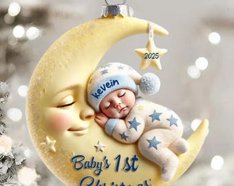 Personalisierte Baby auf Mond erste Weihnachten personalisierte Acryl Ornament.Mond Acryl Andenken, Weihnachtsgeschenk 2025 für Jungen Mädchen
