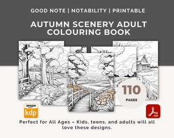 MRR Autumn Scenery Adult Colouring Book – Cozy Fall Landscapes & Nature Designs, Printable Digital Coloring for Relaxation, Nature Colouring