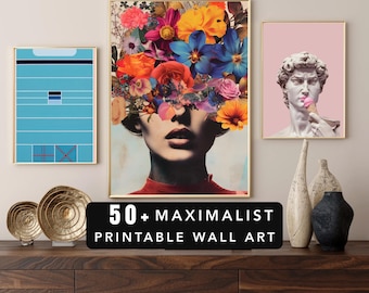 MRR + PLR 50+ Maximalist Digital Wall Art Prints Bundle | Printable Wall Decor | Vintage & Modern Art | Bonus Mockups