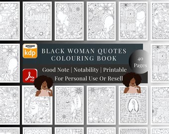 MRR + PLR Black Woman Quotes Colouring Book for Adults | 40 Pages Empowering & Inspirational Designs | Printable And Digital Download